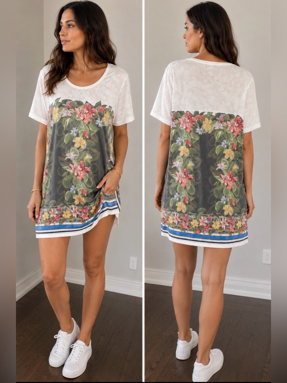 Desigual Multicolor Floral Panel Short Sleeve Tunic